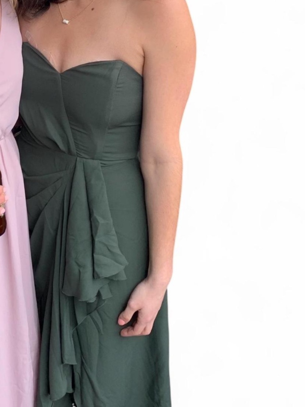Strapless Dark Green Ruffled Midi Dress